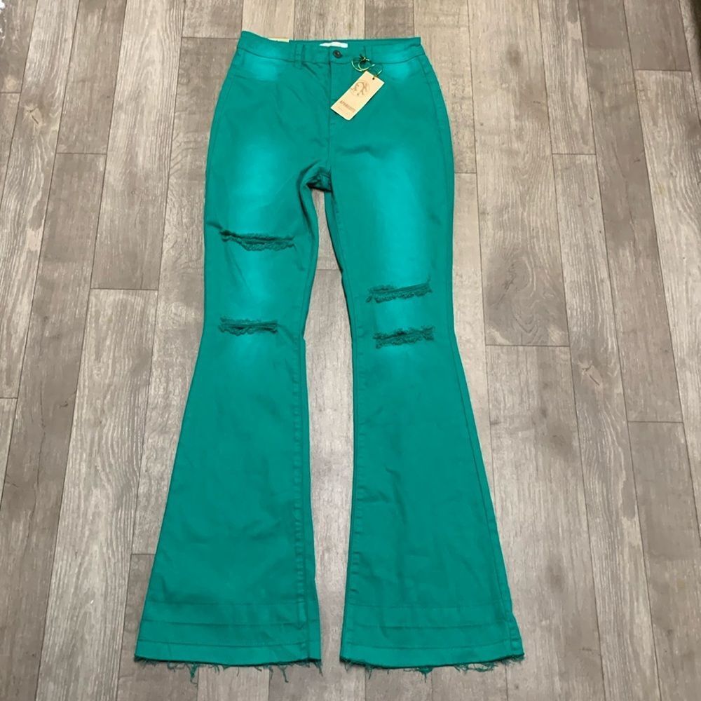 NWT Aphrodite High Rise Distressed Flare Stretch Jeans